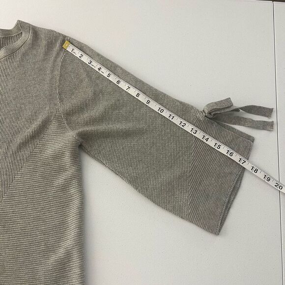 Cliche Gray Ribbed Wool Blend Quarter Tie Sleeve Crew Neck Sweater Top Medium - Picture 12 of 12